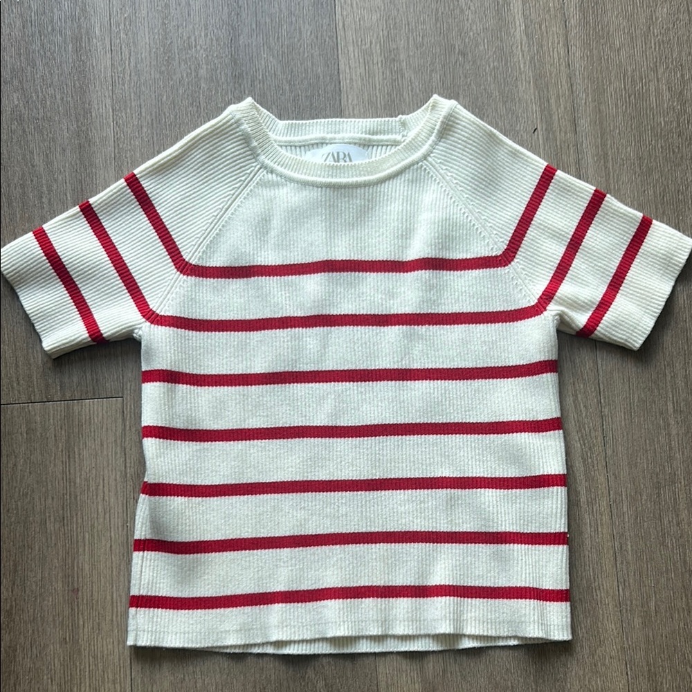 ZARA Ribbed Knit Striped Tee (Size 13-14Y / 164cm